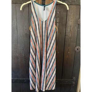 Deborah Viereck Dress Size XS Teal & Orange Striped Sleeveless V Neck Stretch 96